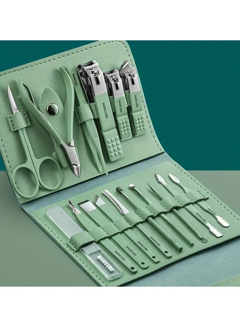Manicure Set & Nail Clipper Kit - 16 In 1 Full Function Kit Professional Stainless Steel Pedicure Sets Leather Portable Case Idea Gift