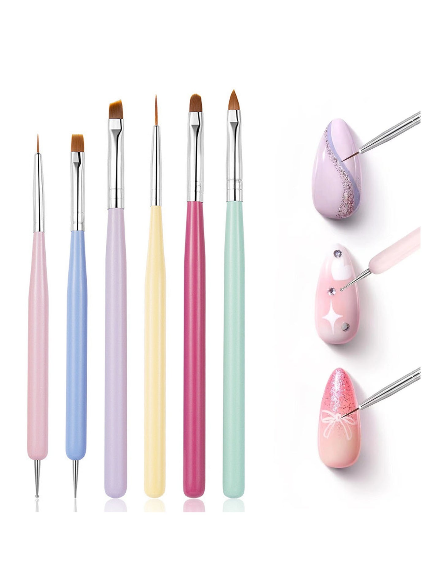 Gel Nail Brush 6Pcs Acrylic Nail Sculpting Brush for Salon at Home DIY Manicure with Tips Builder Brush Pen