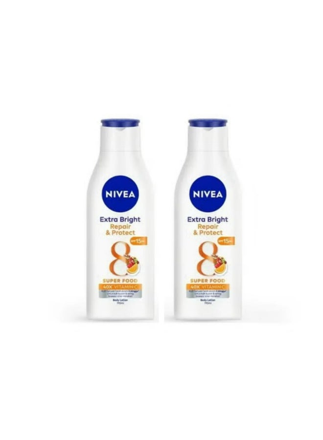 Extra Bright Repair Protect Body Lotion 40X Vitamin C From 8 Superfoods SPF30 100 ML 2 Pcs