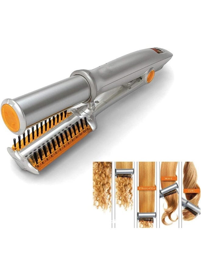 LOVEQIZI 2-in-1 LCD Rotating Curling And Straightening Iron, Multi-functional Dual-Use Automatic Electric Curling Iron Brush, Hair Straightener, Rotating Iron Hot Brush Hairdressing Tool