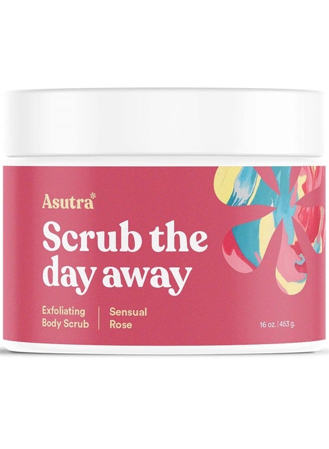 Dead Sea Salt Body Scrub Exfoliator (Sensual Rose), NEW BIGGER 16 oz Size | Ultra Hydrating, Gentle, & Moisturizing | Coconut, Rose, and Sandalwood Oils | Includes Wooden Spoon