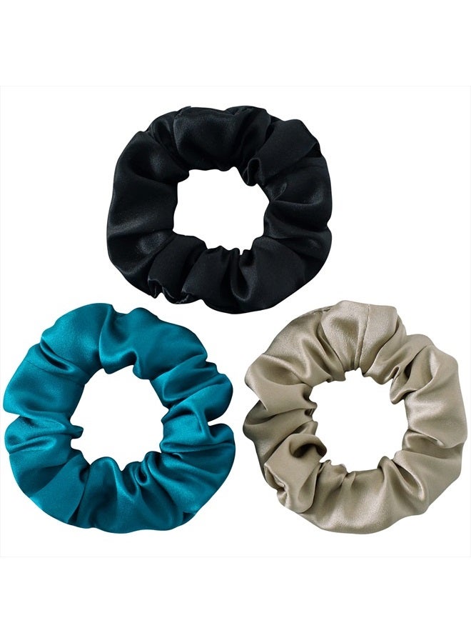 Silk Scrunchies for Women Silk Hair Ties for Sleep and Night 100% Mulberry Silk Scrunchies for Hair Hair Accessories Frizz&Breakage Prevention Better Than Satin Scrunchies-3pack