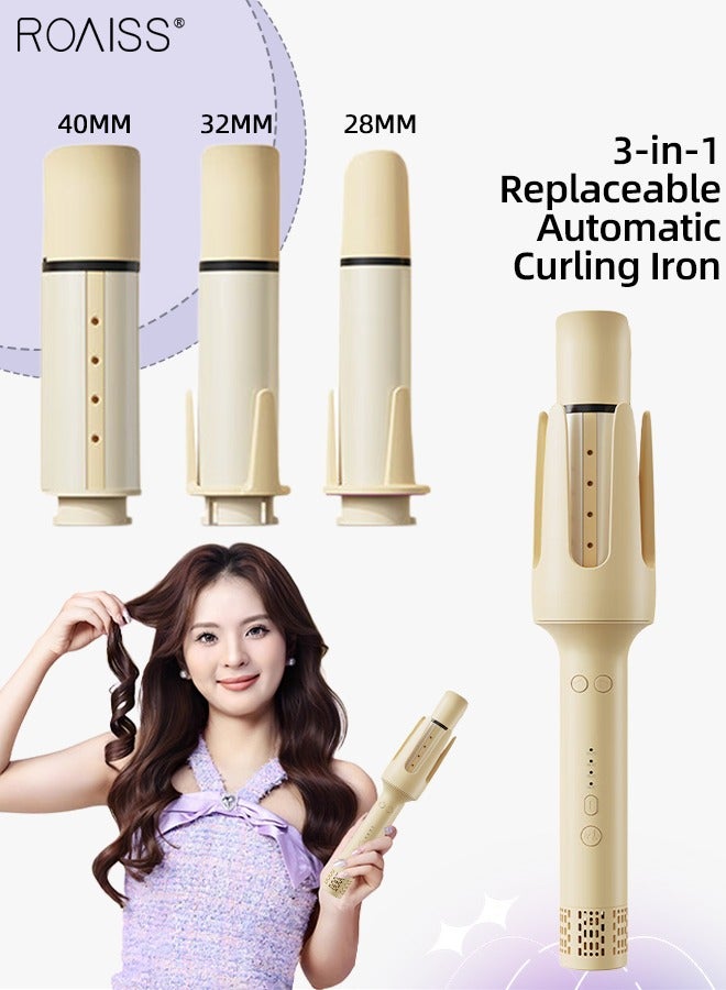 3-in-1 Replaceable Automatic Curling Iron, 4-speed Temperature Adjustment, Fast Heating Ceramic Barrel Hair Curling Wand with Replaceable Curling Head for Medium Long Hair