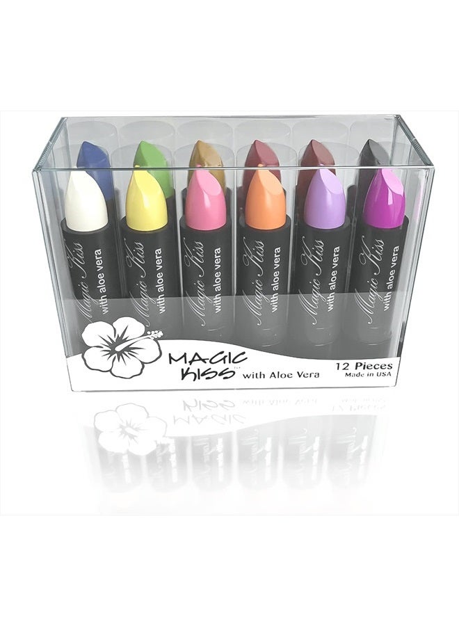 Pack of 12 Color Changing Aloe Vera Lipstick Set Made in USA (Colors of Aloha 03)