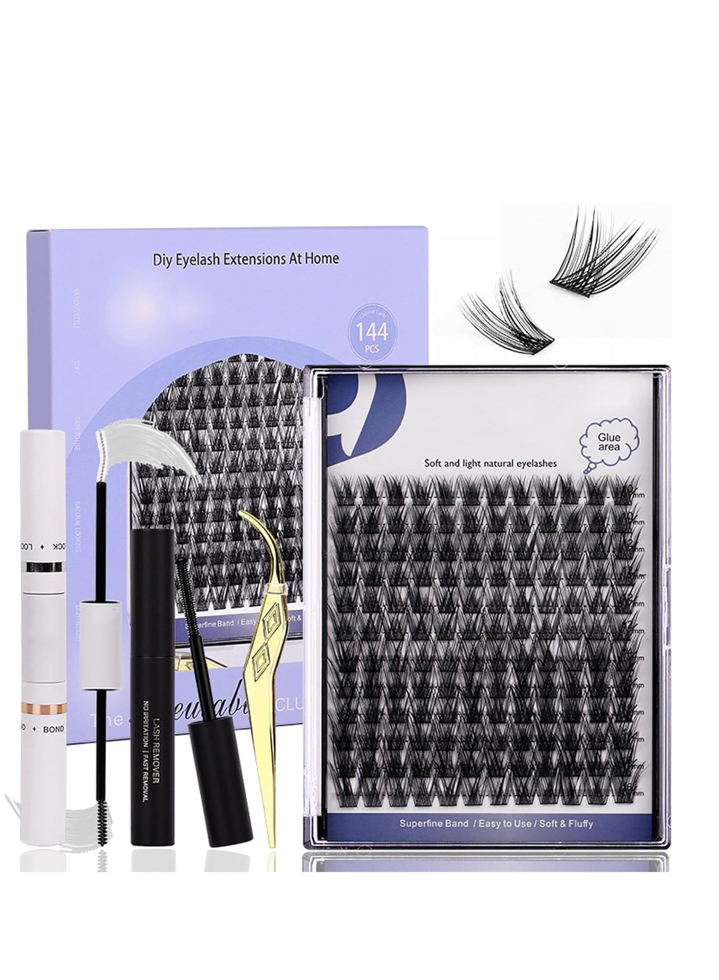 Individual False Eyelashes Set Lash Clusters Kit Fake Eyelashes Natural-Looking Eyelash with Lash Bond and Seal and Lash Tweezers Eyelash Extension Kit