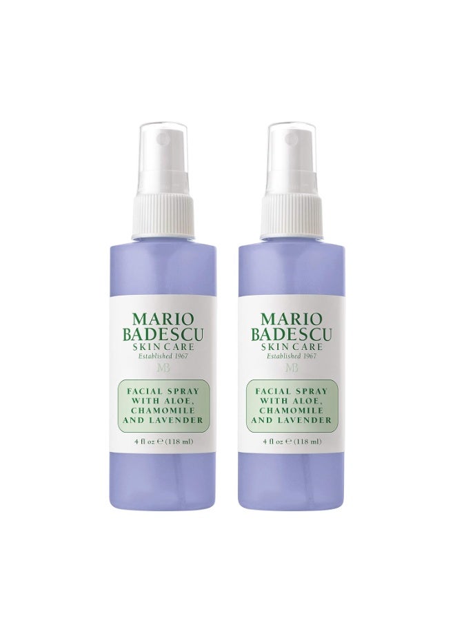 Mario Badescu Facial Spray with Aloe, Chamomile and Lavender for All Skin Types | Face Mist that Hydrates and Restores Balance & Brightness | 4 FL OZ, 2 Count (Pack of 1)