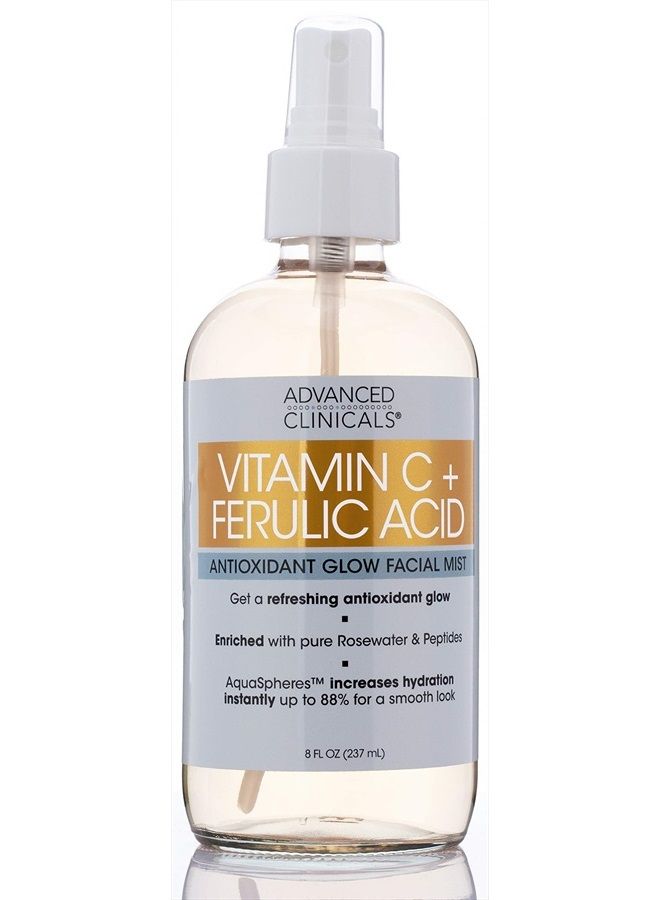 Vitamin C Face Mist W/Ferulic Acid & Rosewater, Antioxidant Facial Mist Spray For Face, Skin Refreshing, Hydrating, & Non-Greasy Instant Hydration Facial Spray, Large 8 Fl Oz
