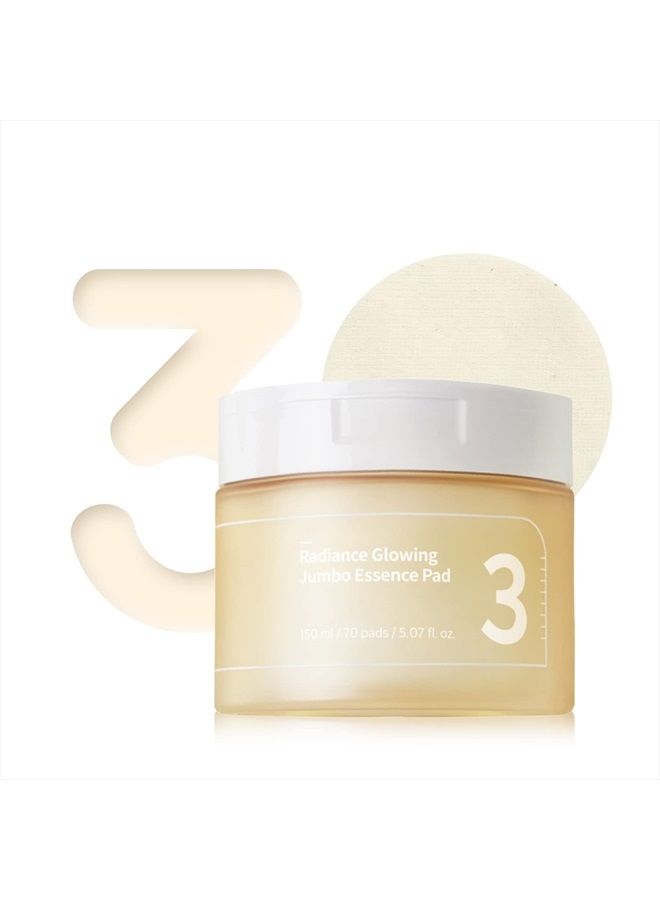 No.3 Radiance Glowing Jumbo Essence Pad, 70 Pads / 5.07 fl.oz / 150ml | Jumbo Size Vegan Pad, Radiance, Hydration