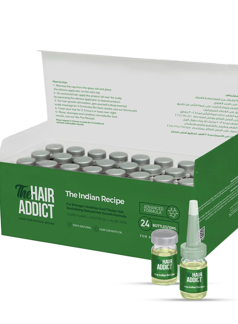 The Hair Addict Indian Recipe Hair Oil Treatment - Natural Follicle-Nourishing Scalp Boost for Fuller Thicker Hair - Strengthening Herbal Blend - 24 Vials