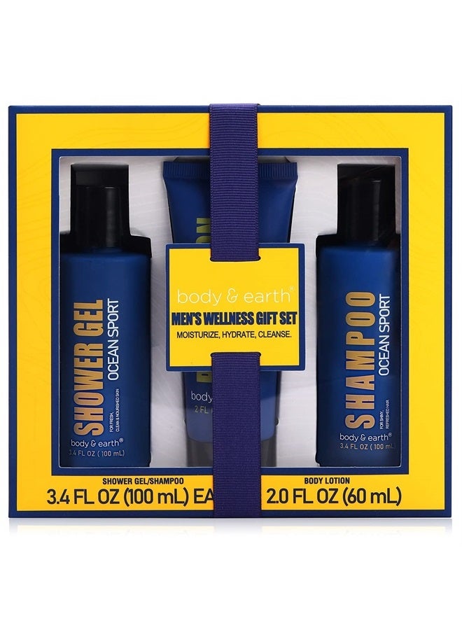 Bath Spa Gift Set for Men - Mens Bath Set and Body Wash Set with Fresh Ocean Scent Shower Gel, Body Lotion, Shampoo, Mens Shower Gift Set, Valentine's and Father's Day Gifts
