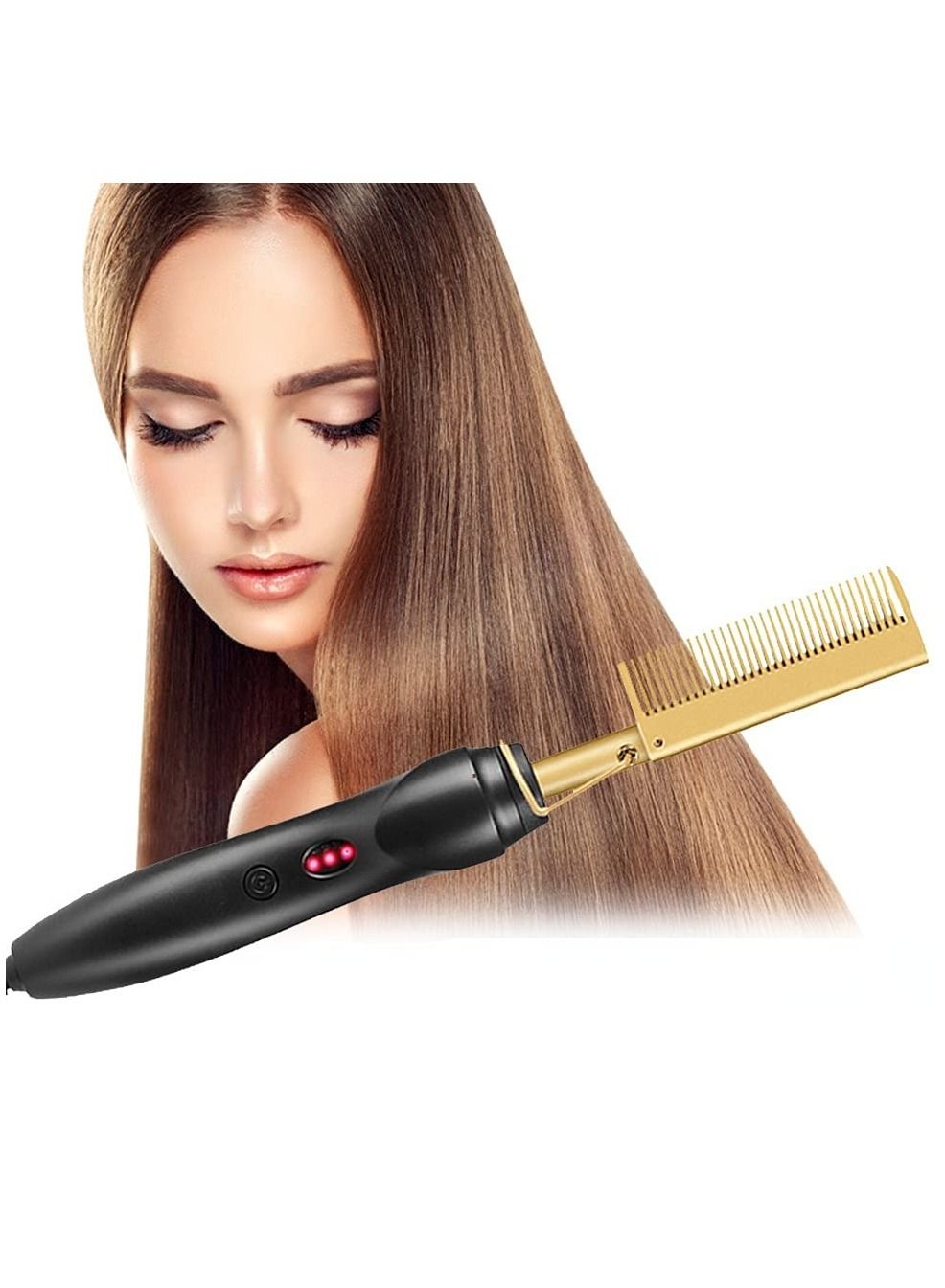 Electric Hot Heating Comb 2 in 1 Hair Straightener Curler Multinational Straightening Iron Niche Product Gold