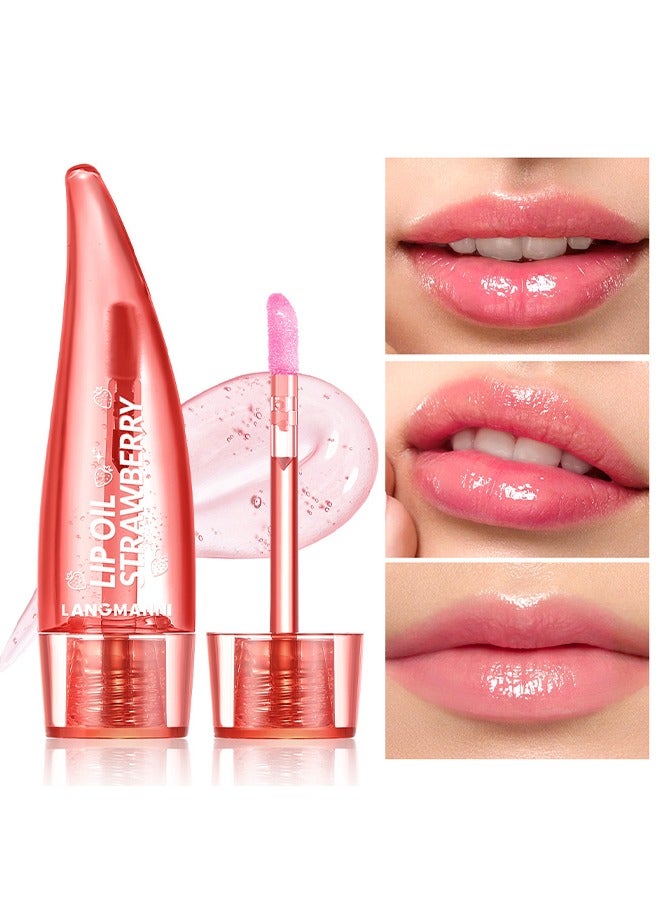Lip Oil Strawberry - Temperature Color Changing Moisturizing Makeup Lipstick Hydrating Lip Plumper Extreme Lip Care Long Lasting Lip Glow Oil, Nourishing Repairing Moisturizing, Reducing Lip Wrinkles