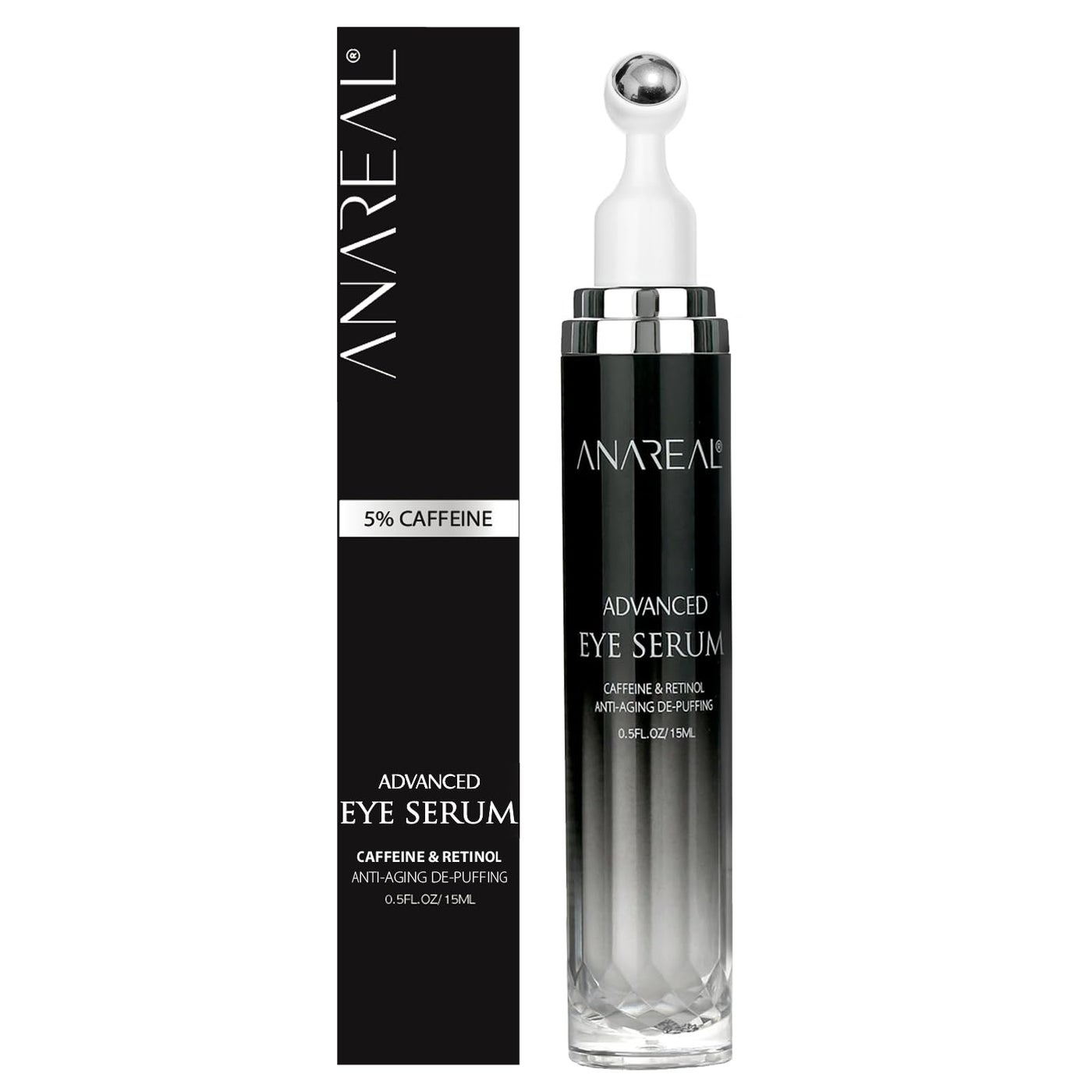 ANAREAL Eye Bags Treatment for Men: Eye Cream for Dark Circles, Caffeine Eye Cream, Eye Roller for Puffy Eyes, Puffy Eyes Treatment