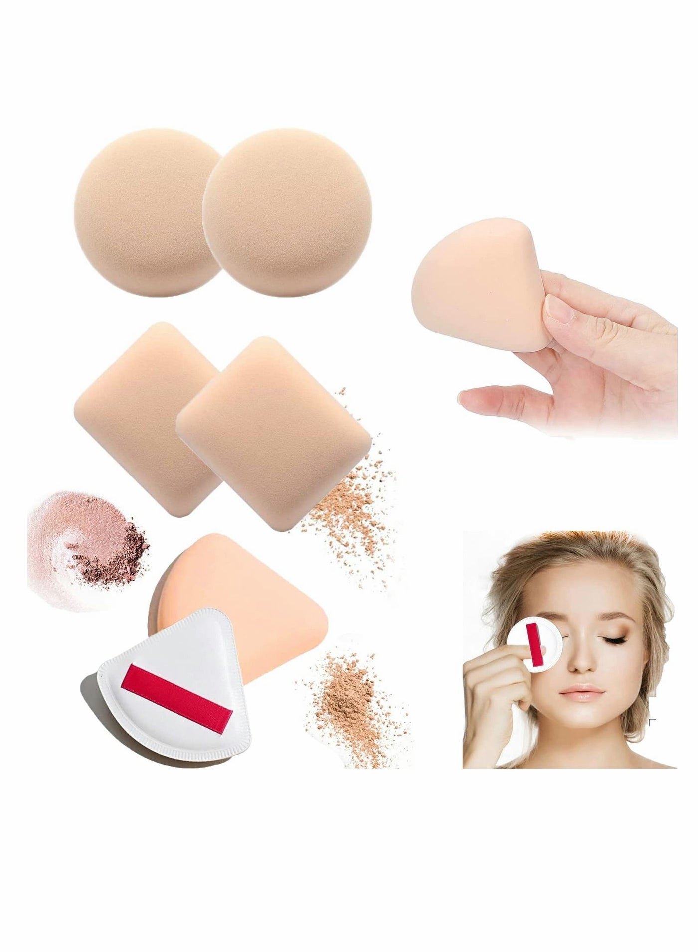 Foundation Sponge Air Cushion Puff, 6 Pcs Ultra Soft Makeup Sponges Set Face Paint Sponge Set Primer Puff Sponges for Cream, Liquid Foundation & Powder Application (Triangle Round And Square)