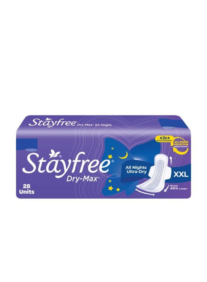 Dry Max All Night XL Dry Cover Sanitary Pads For Women With Wings, 28 Pads