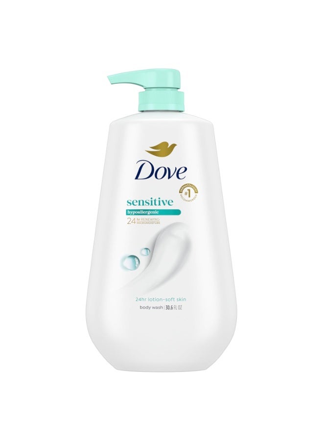 Dove Body Wash with Pump Sensitive Skin For 24hr Lotion-Soft Skin Moisturizing Skin Cleanser Gentle Hypoallergenic Formula with No Sulfates No Parabens 30.6 oz