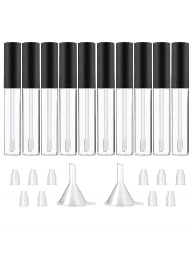 10ML Lip Gloss Tubes Empty, Empty Lip Gloss Containers, Clear Refillable Lip Balm Bottles with Rubber Inserts and Funnel for Lip Samples Set of 10 (Matte Black + Transparent)