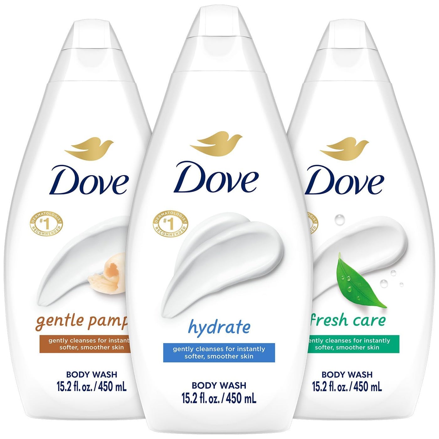 Dove Body Wash Variety 3-Pack â€“ Hydrate, Fresh Care, and Gentle Pamper, 15.22 Oz Ea