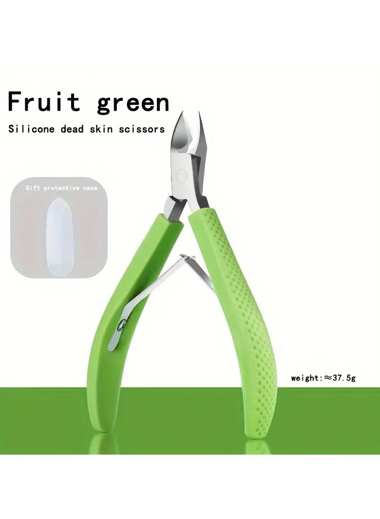 Professional Cuticle Nipper Scissors - Green Stainless Steel Dead Skin & Hangnail Clipper for Manicure/Pedicure