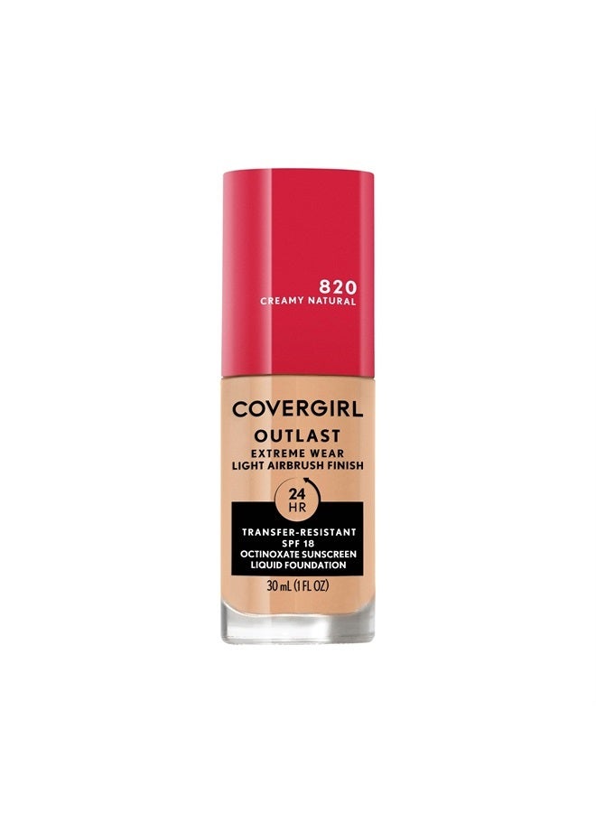 Covergirl Outlast Extreme Wear 3-in-1 Full Coverage Liquid Foundation, SPF 18 Sunscreen, Creamy Natural, 1 Fl. Oz.