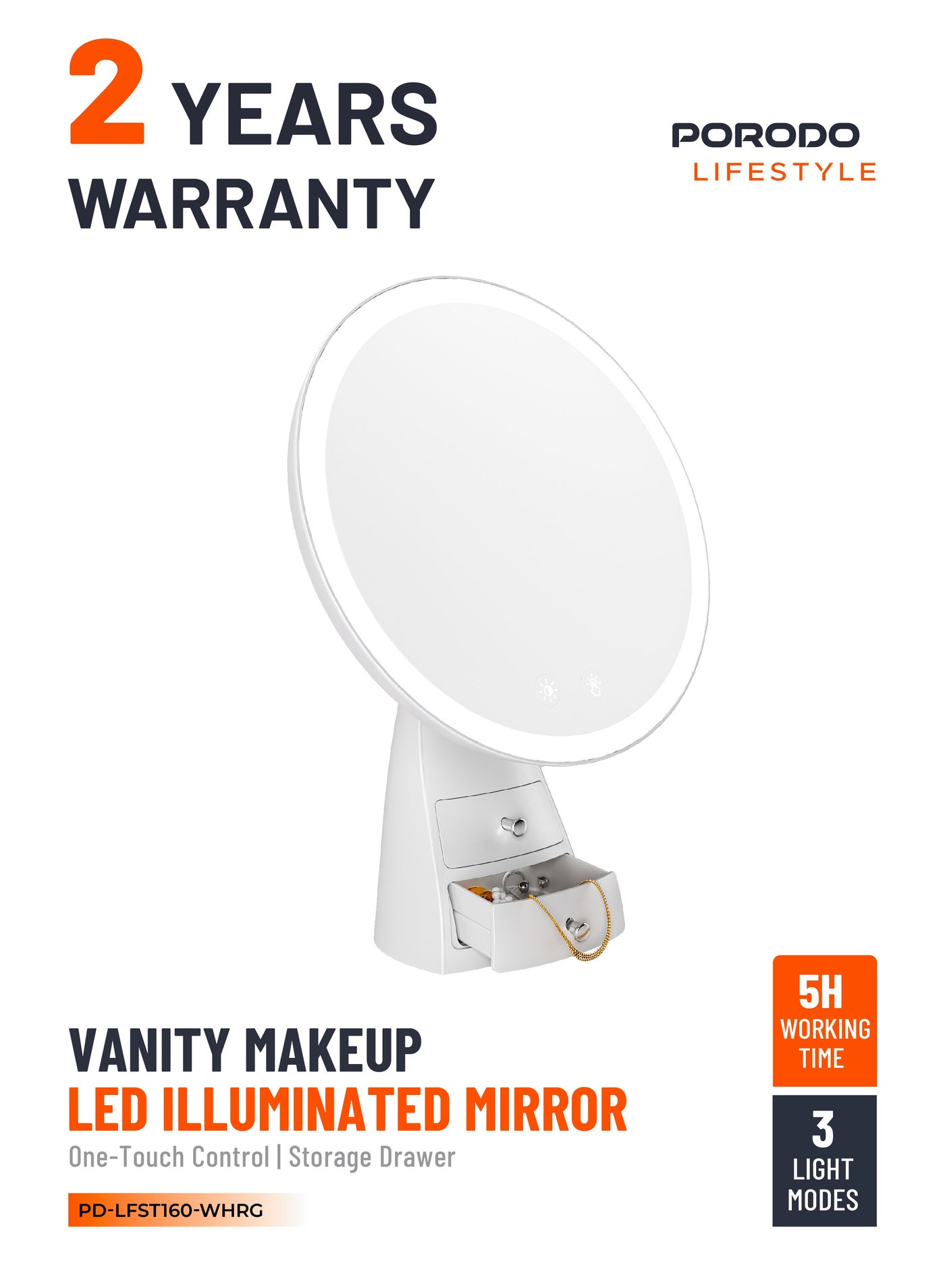 LED Illuminated Mirror Vanity Makeup with Storage Drawer & One-Touch Control / Adjustable Brightness / Rechargeable LED Mirror for Makeup and Beauty - White Rose Gold