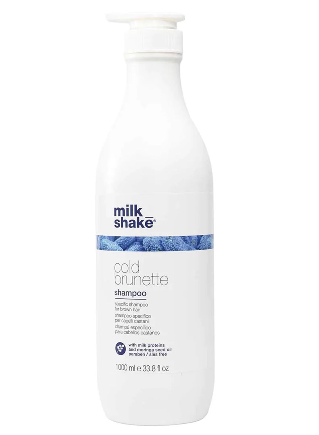 Cold Brunette Shampoo – Blue Pigment Anti-Brass Shampoo for Brown, Light Brown & Dark Blonde Hair – SLES & Paraben Free with Moringa Oil, Milk Proteins & Integrity 41 for Softness, Shine & Color Protection, 1 Ltr