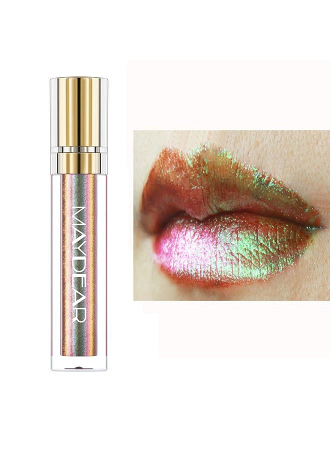 Chameleon Lipstick, High Pigmented Green Lipstick for Women Metallic Shine Lip Gloss, Full-Coverage Multichrome Long Lasting Rainbow Lip Makeup, Fuchsia Green