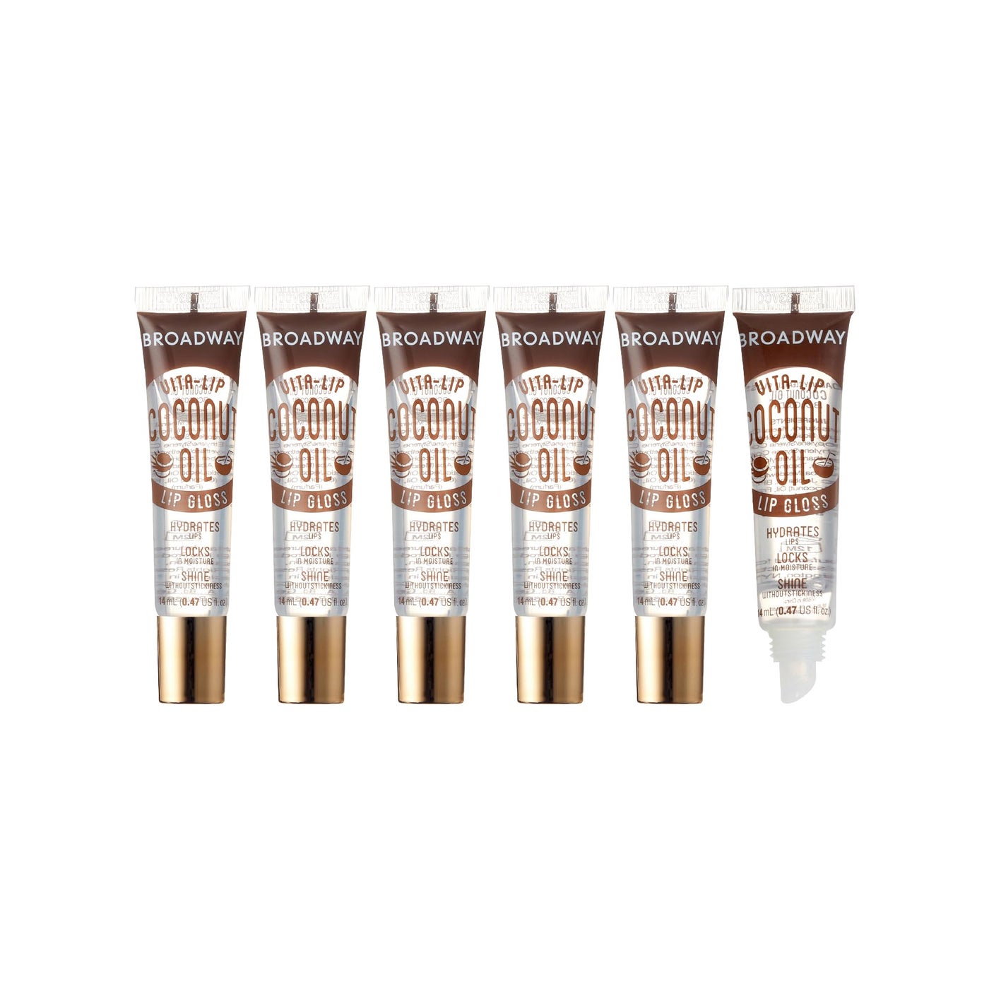 Ruby Kisses Broadway Vita-Lip Clear Lip Gloss (Coconut Oil 6 Pack), Ultra-Hydrating & Soothing Formula with Vitamin Oils, High-Shine Non-Sticky Finish, Healing Glossy Lip Balm Locks in Moisture