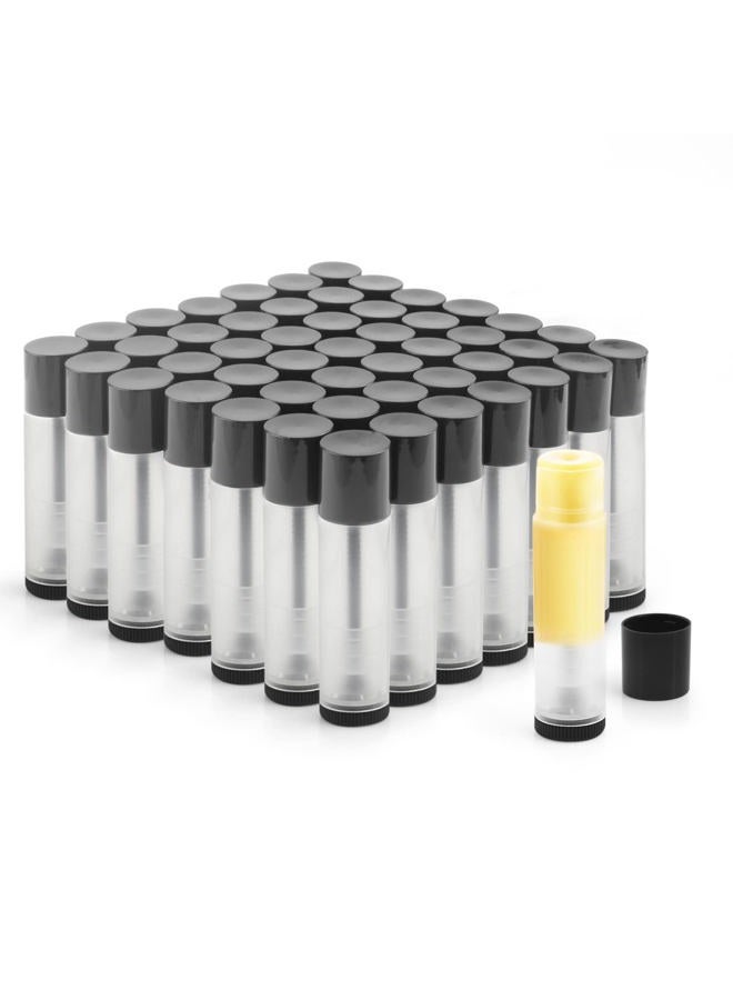 50Pcs 5g Lip Balm Tubes Plastic Lipstick Containers Empty Refillable Twist-up Lip Gloss Balm Filling Stick Clear Tube Holder with Black Cap for DIY Chapsticks Crayon Solid Perfume