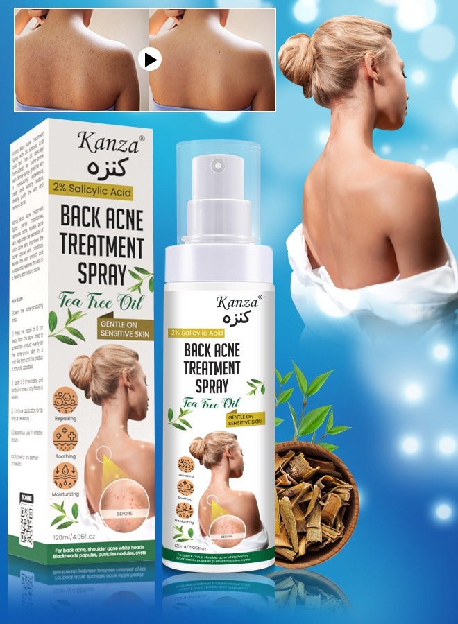 120ml Back Acne Treatment Spray 2% Salicylic Acid Body Acne Treatment with Herbal Formula Back Acne Solution Tea Tree Oil Spray Soothing and Moisturizing Spray for Sensitive Skin Back Acne Spray