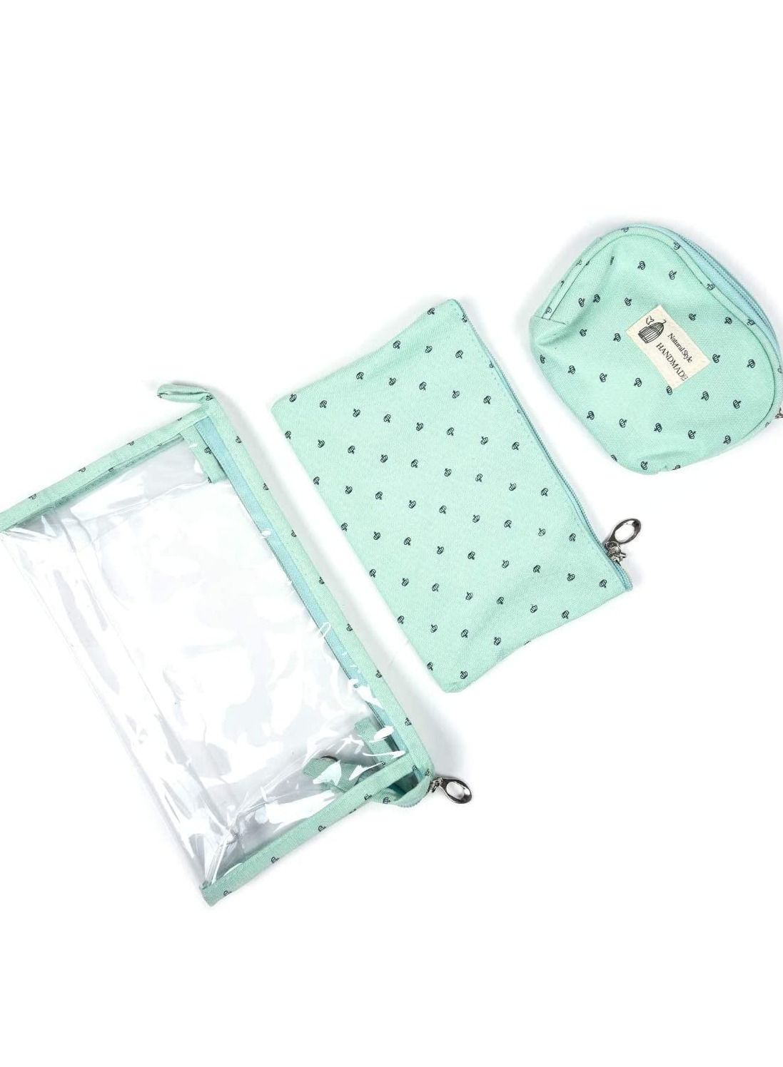 Set Of 3 Cosmetic Clear Makeup Pouch Toiletry Bag Green