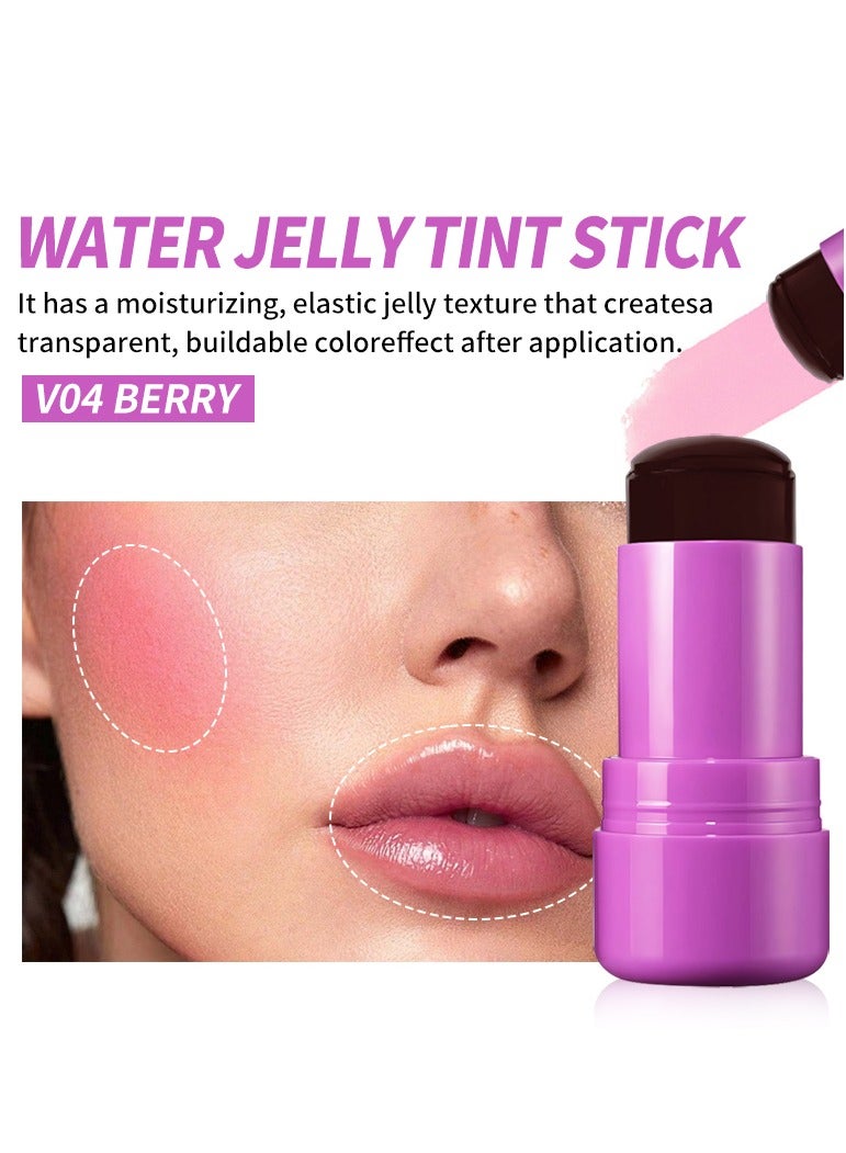 Jelly Blush Stick Blush Cream for Cheeks Eyes Lips Stick for Brightening, Blush in Natural with Waterproof Sweat-Resistant, Nude Makeup Multi-Use Color Stick Creamy Blush 04 BERRY