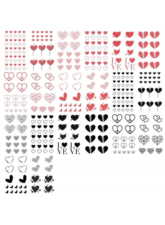 Everjoy Red Black Love Hearts Temporary Tattoos 15 Designs 2 Colors 360 Patterns, Waterproof Valentines Decal Tattoo Stickers for Women