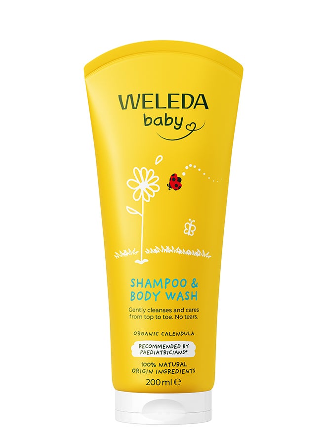 Calendula Body Wash & Shampoo (200 ml) – Gentle 2-in-1 Cleanser for Baby's Sensitive Skin & Hair, with Organic Calendula, Tear-Free