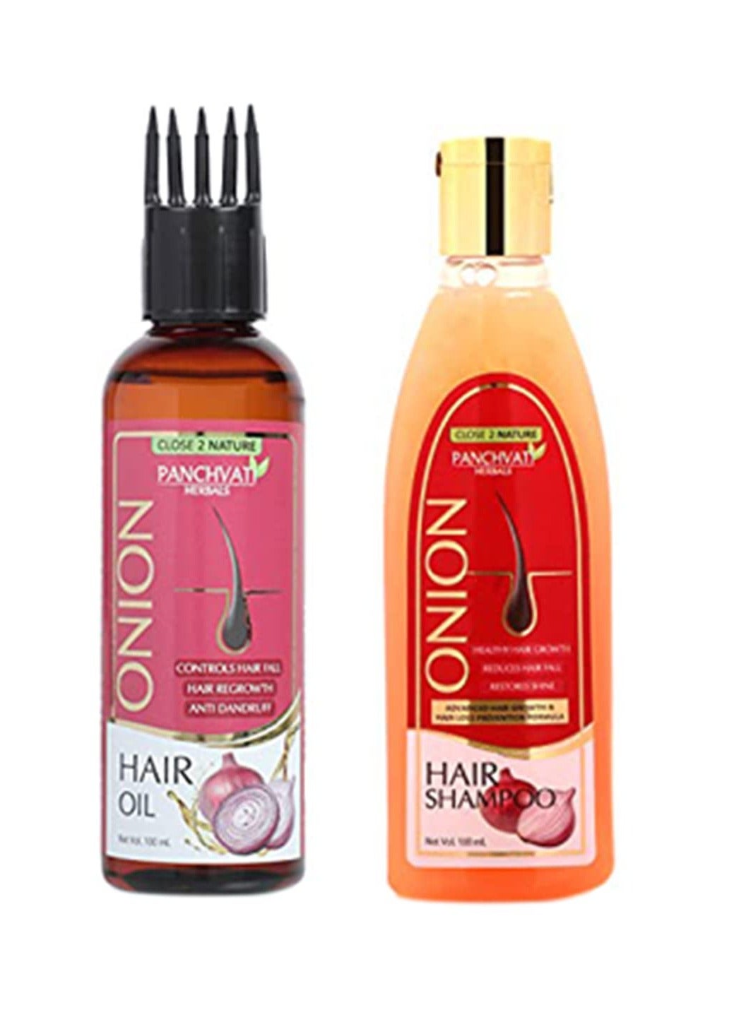 Panchvati Herbals 100ml Onion Oil and 100ml Onion Shampoo - Miraculous Formula for Hair Fall, Help for Scalp and Roots & Helping New Growth and Reducing Hair Fall - Combo-Pack