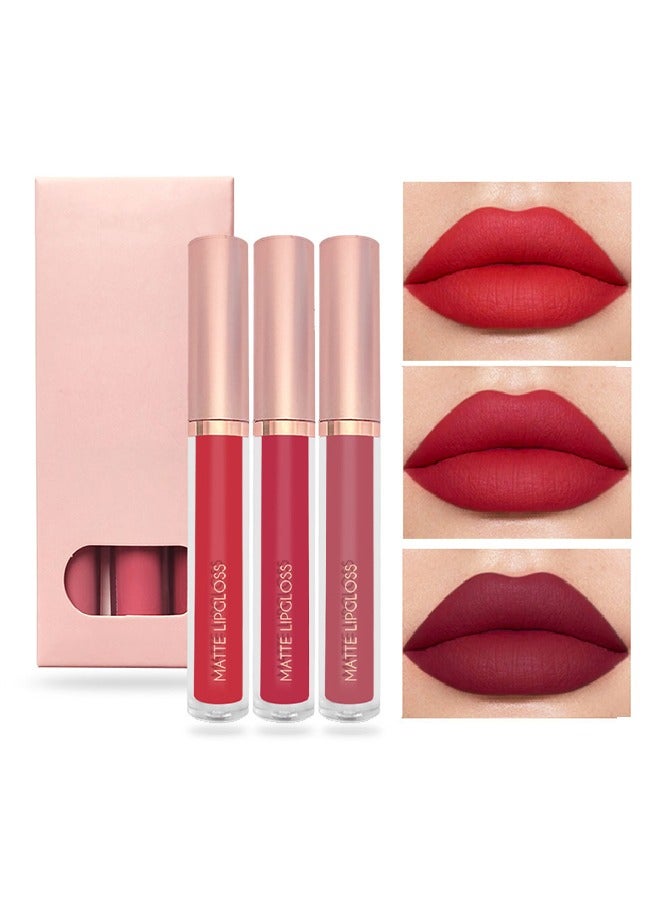 3Pcs Nude Pink Dark Red Matte Liquid Lipstick Makeup Sets Permanent Lip Stain Set Long Lasting 24 Hours Waterproof Mate 24 Horas Originales #C