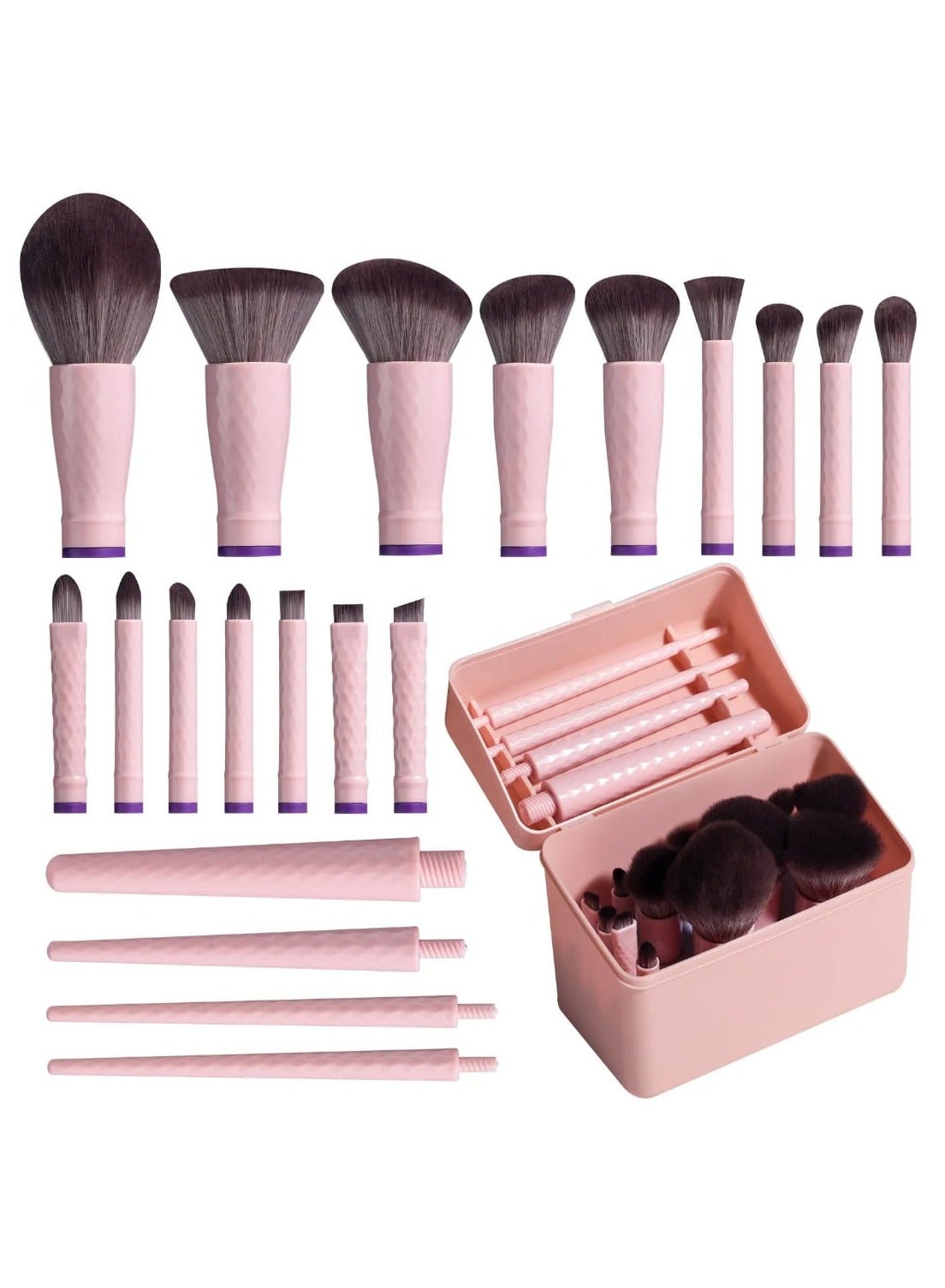 Detachable Makeup Brushes Kits 16PCS Vegan Synthetic Fiber Portable Makeup Cosmetic Brushes with Case
