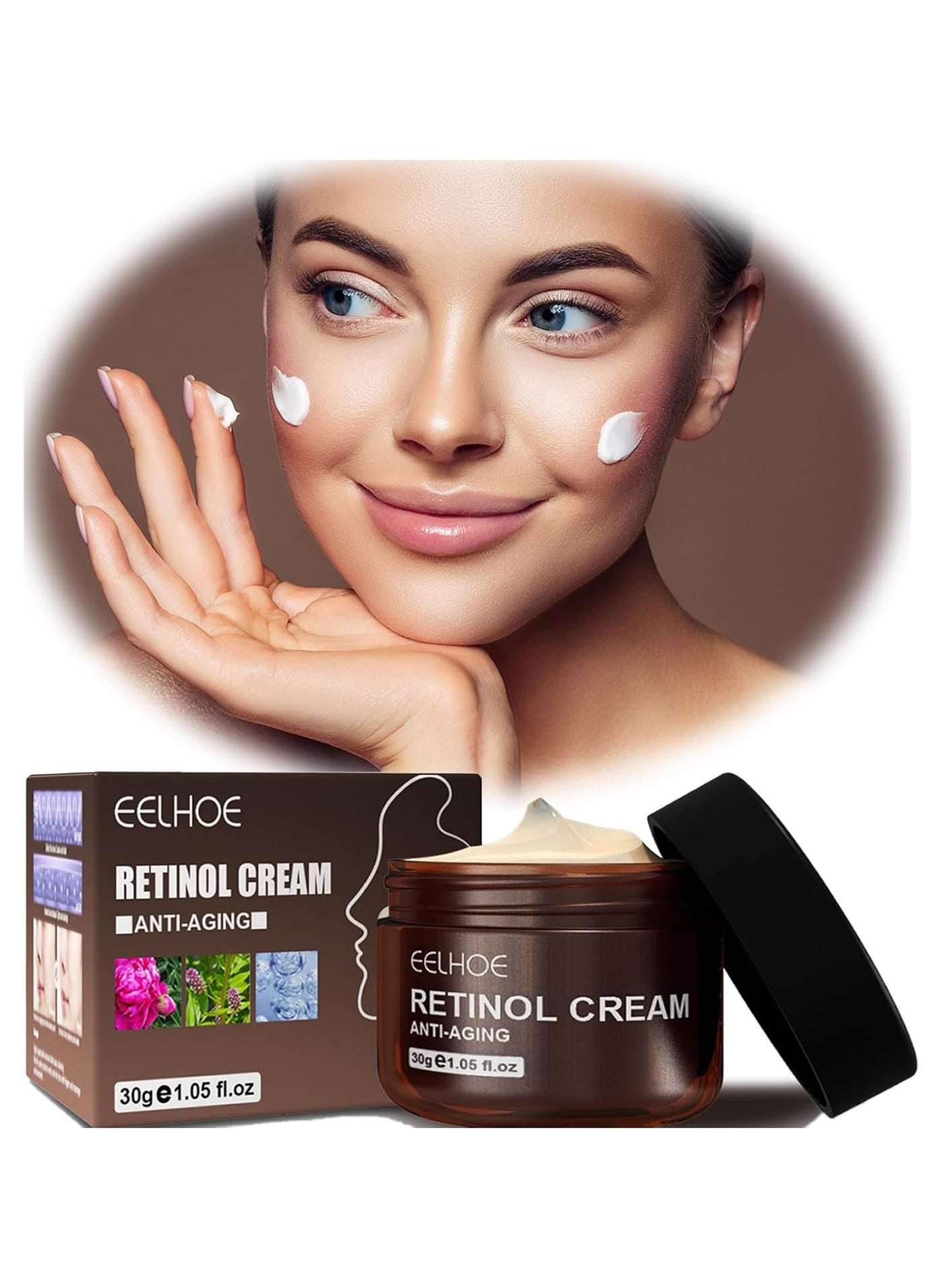 Retinol Anti Aging Wrinkle Removal Skin Firming Cream, EELHOE Retinol Cream Anti-Aging with Hyaluronic Acid and Vitamin (1PC)
