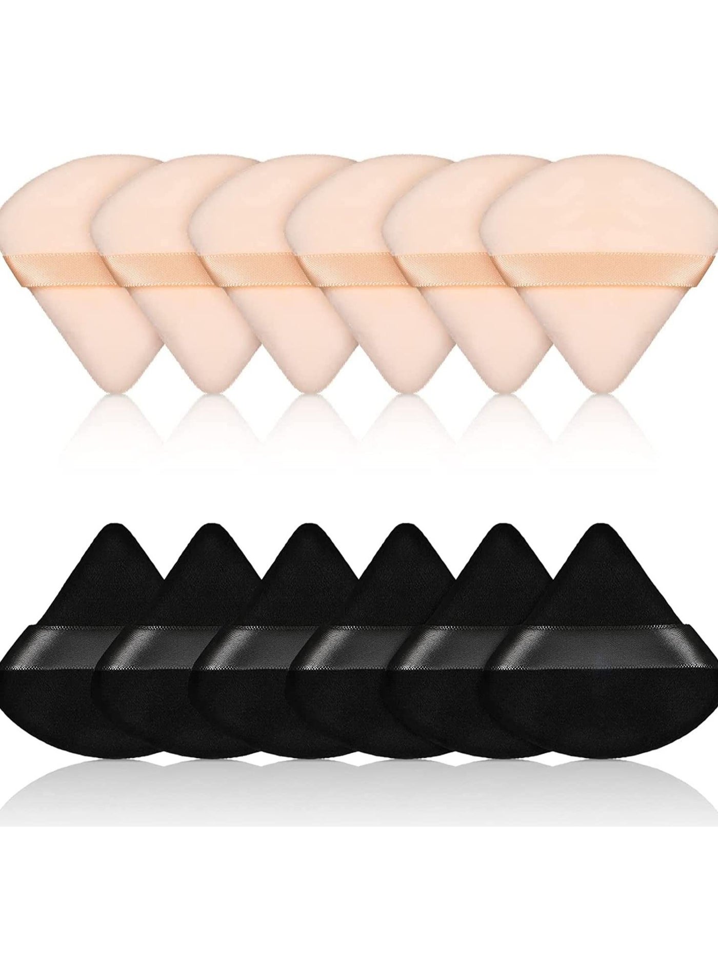 Pure Cotton Powder Puff, Made of Cotton Velour for Contouring, Under Eyes and Corners, with Strap 6PCS Black 6PCS Tan