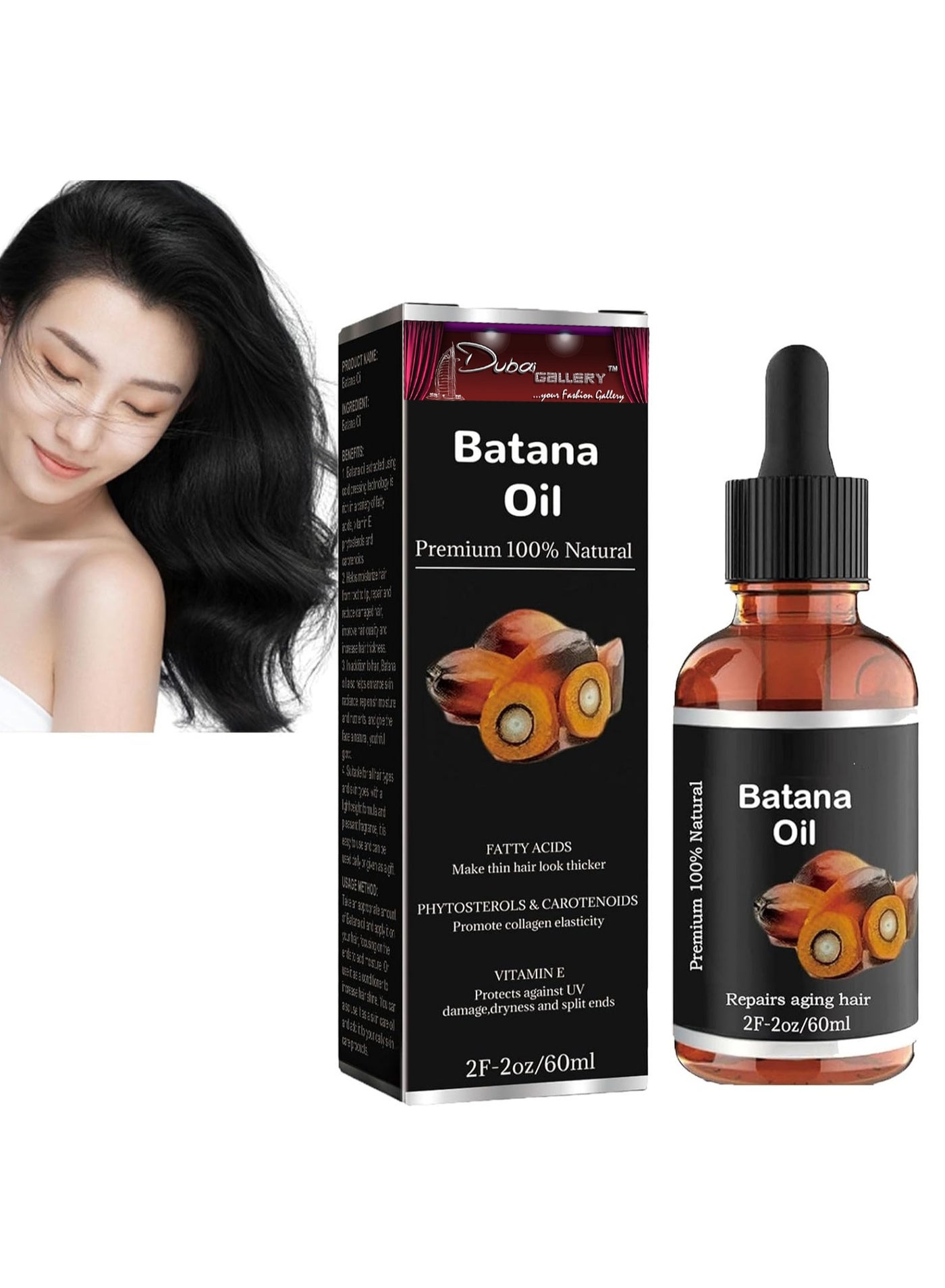 60ml Batana Oil for Hair Growth, 100% Natural Organic Batana Oil for Healthy Hair, Improves Radiance of Hair and Skin and Gives a Smoother Hair Oil