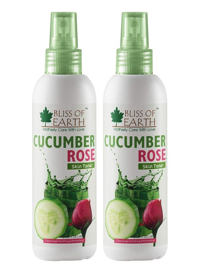 Bliss of Earth Cucumber Rose Skin Mist Toner Facial Mist 2x100ML Refreshing & Clarifying Pore Minimizing & Soothing
