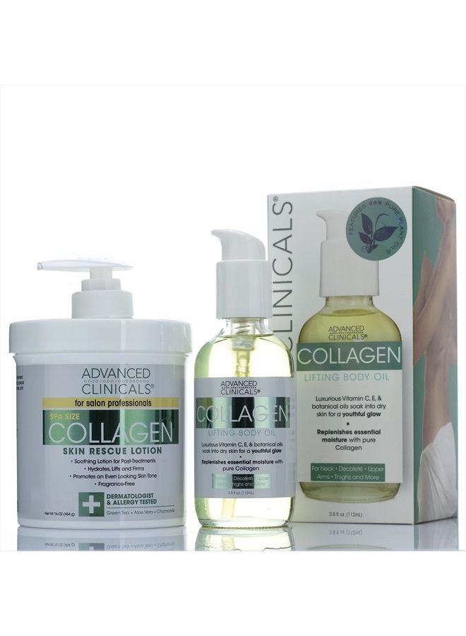 Collagen Body Cream Lift Lotion + Collagen Body Oil Beauty Skin Care 2PC Bundle – Tighten, Firm, & Hydrate Moisturizer Set To Improve Look Of Wrinkles, Crepey Skin, & Stretch Marks