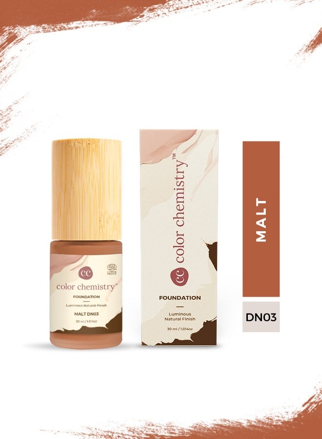 Color Chemistry Malt Liquid Foundation - 30 ml, Enriched With Rosehip Andgreen Tea, For Luminous Natural Finish, Buildable Coverage, And Certified Organic