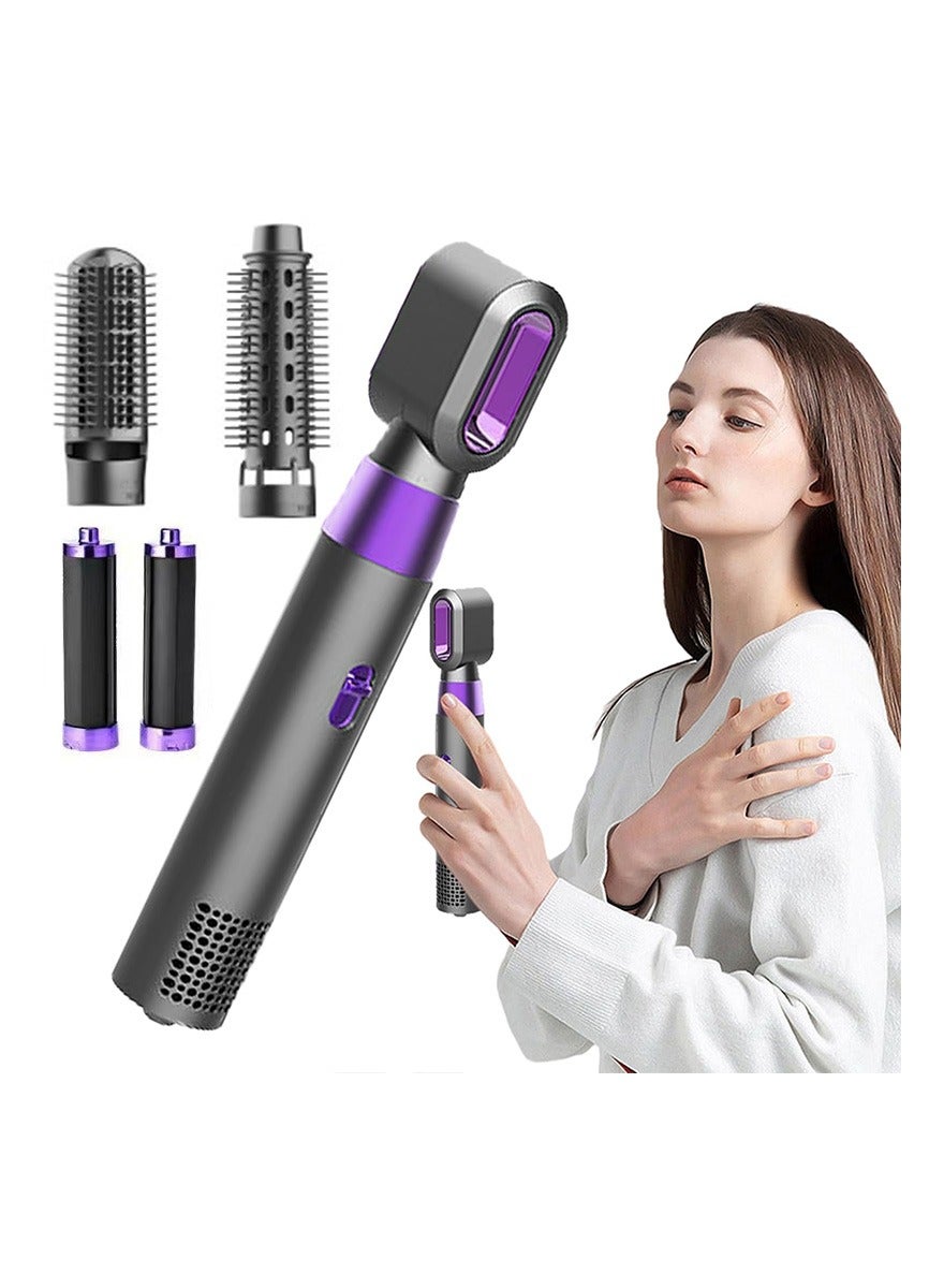 Low Noise Hair Dryer, 5-In-1 Hair Styler Tool, High Speed Salon Dryer Tool, Portable Noiseless Design Salon Hair Tool, with Thermo Control Hot Air Blow Dryer Spinning Brush (with Two Curling Irons)