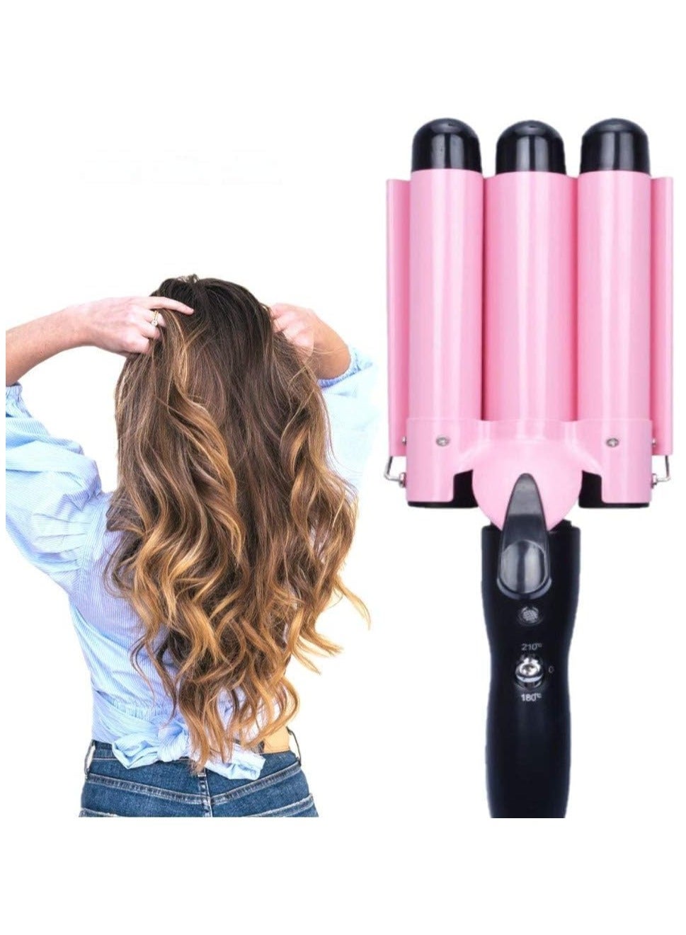 3 Barrel Jumbo Curling Iron Wand 32mm, Adjustable Temperature Ceramic Hair Crimper for Big, Beachy Waves – 1.25'' Barrel Curling Iron for All Hair Types – Perfect for Long, Thick, and Curly Hair