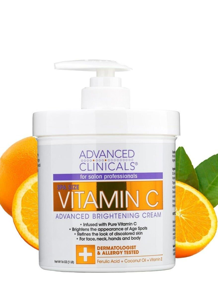Vitamin C Cream Advanced Brightening Body Cream Anti Aging Cream For Age Spots Dark Spots On Face Hands Body 454 g