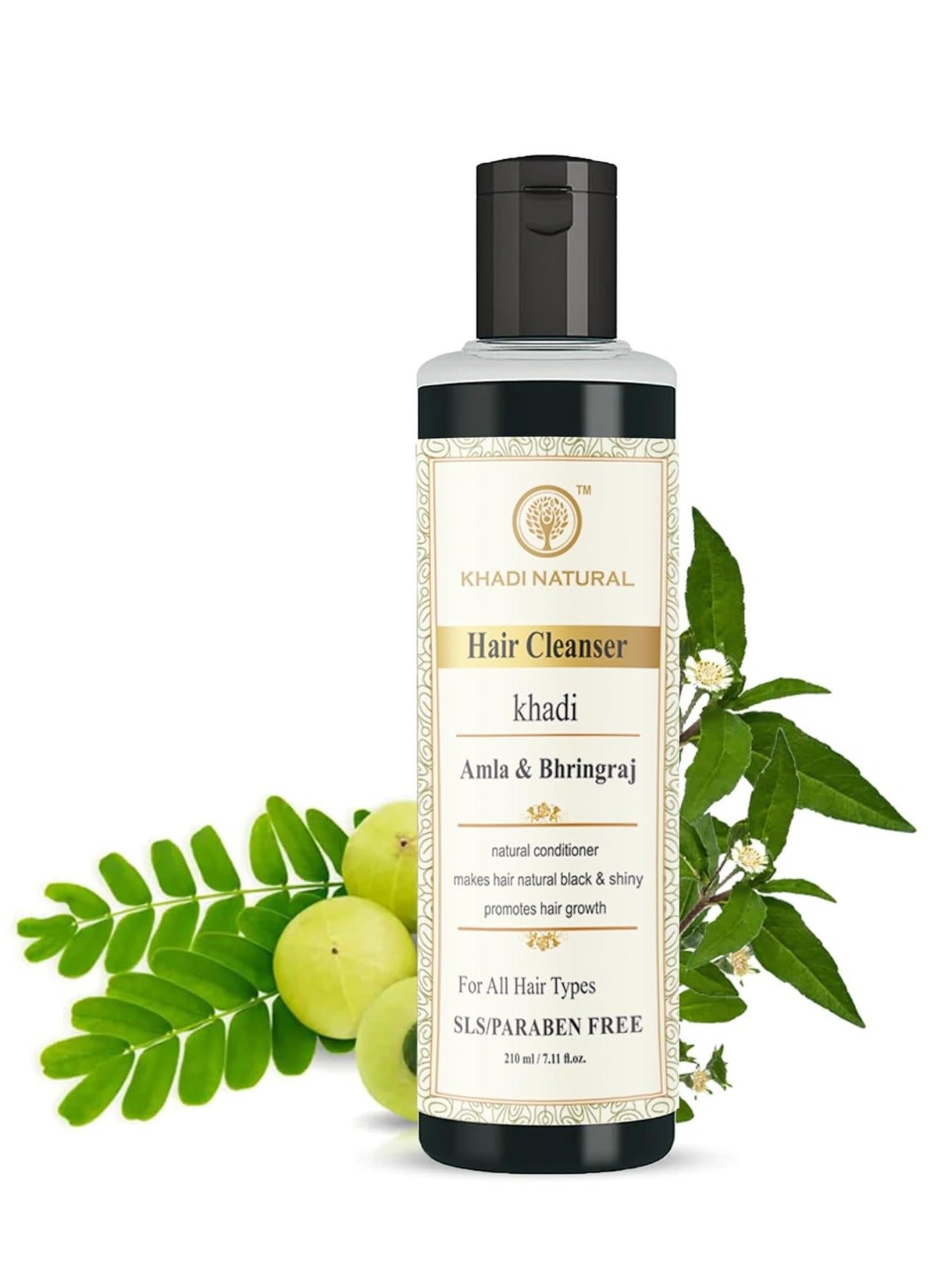 Organic Khadi Natural Amla&Bhringraj Shampoo/Cleanser For Controlling Dandruff&Hair Fall|Shampoo For Reducing Scalp Irritation|Paraben&Sulphate-Free|Suitable For All Hair Types,210Ml