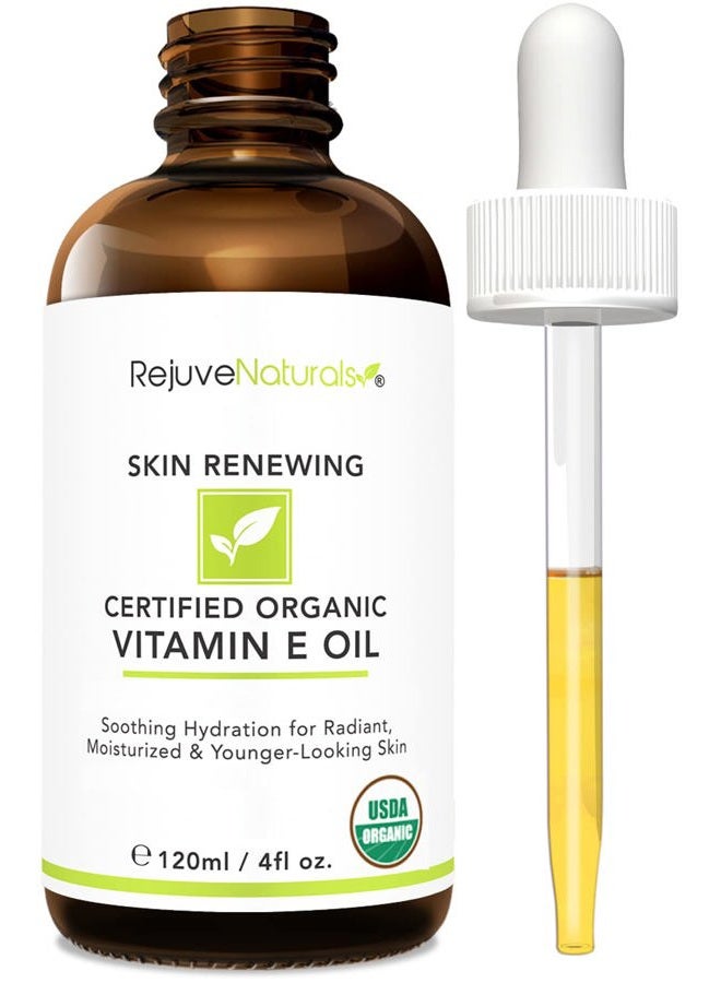 Vitamin E Oil - 100% All Natural & USDA Organic (LARGE 4oz Bottle) Repair Dry, Damaged Skin from Surgery & Acne, Age Spots & Wrinkles. For Radiant, Hydrated & Youthful Skin. Face & Body Moisturizer