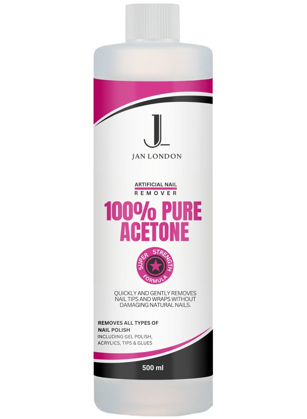 100% Pure Acetone Nail Polish Remover for UV/LED Gel, Acrylic Nails, and Nail Varnish Soak Off – Professional Strength, Fast-Acting Formula, 500ml