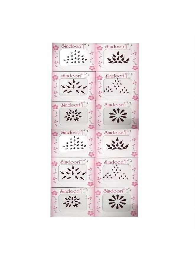 Sindoori Traditional Collection Assorted Design Maroon Colour Bindi for Womens, Girls - 12 Flaps